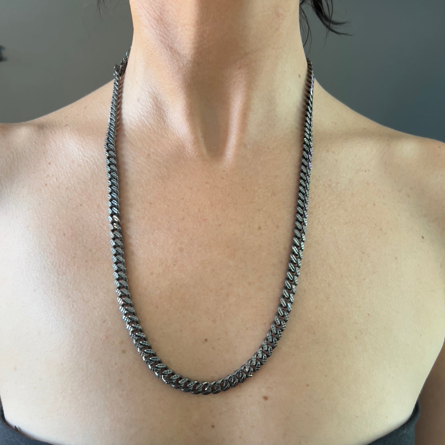 Black Platinum Pyramid Cut 925 Miami Curb Chain 7mm