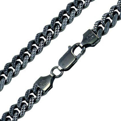 Black Platinum Pyramid Cut 925 Miami Curb Chain 7mm