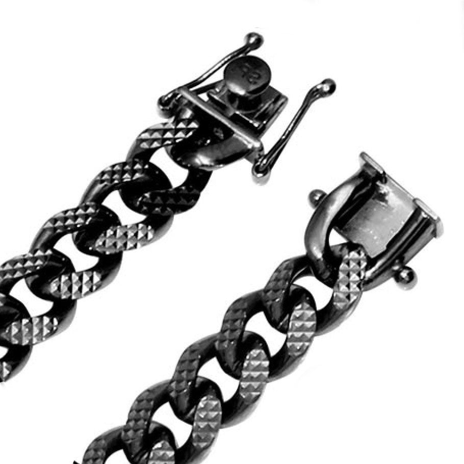 Black Platinum Pyramid Cut 925 Miami Curb Chain 7mm