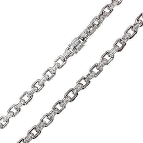 Micro Pave Encrusted Link Chain Sterling Silver 8.9mm