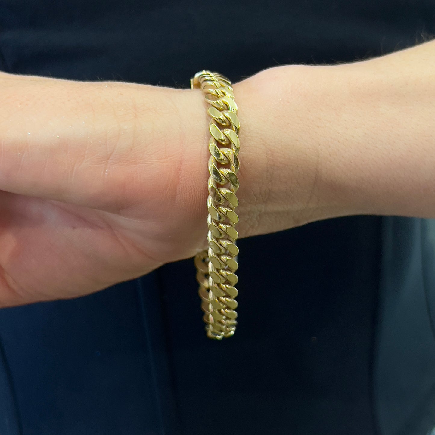 Gold Tone 925 Miami Curb Chain Bracelet 7.5" 8mm