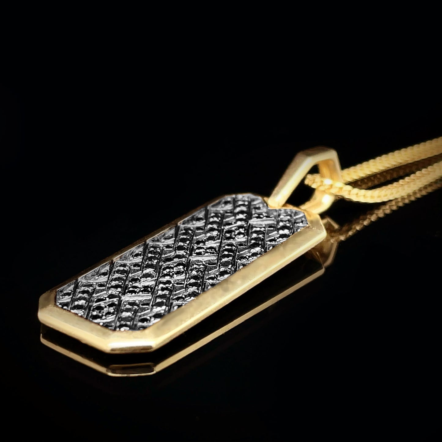 14K Gold Black Diamond Pave Octagon Pendant
