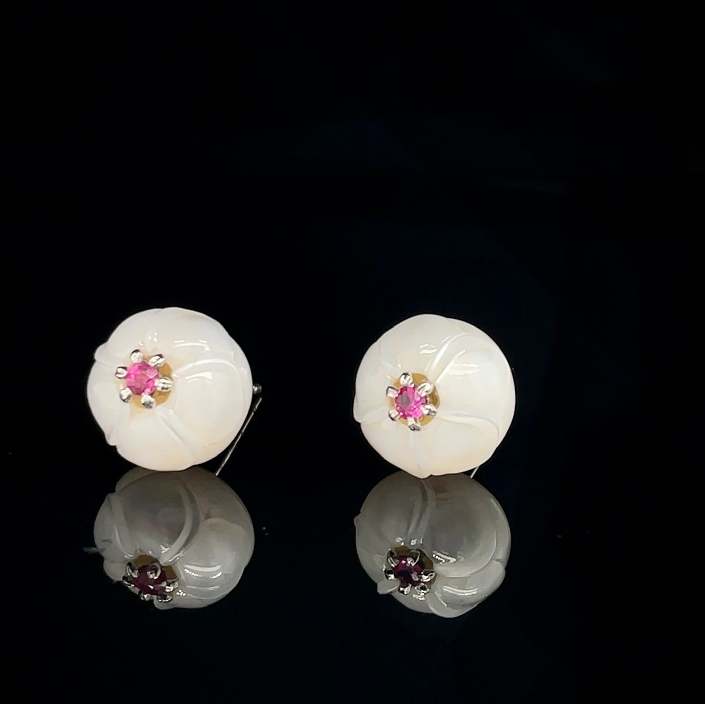 Pearl & Ruby Plumeria Earring & Pendant Set