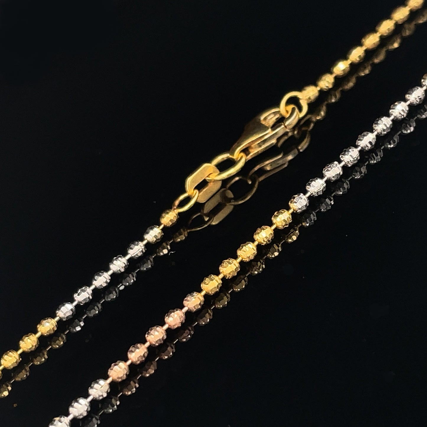 Tricolor Gold Plated Ball Chain w/ Diamond Cuts 2mm