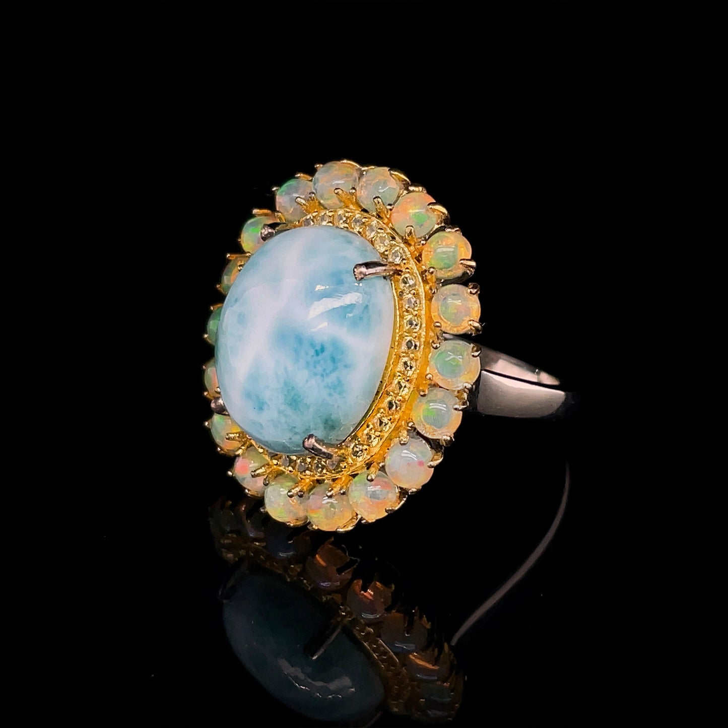 Larimar w/ Opal & Yellow Sapphire Ring