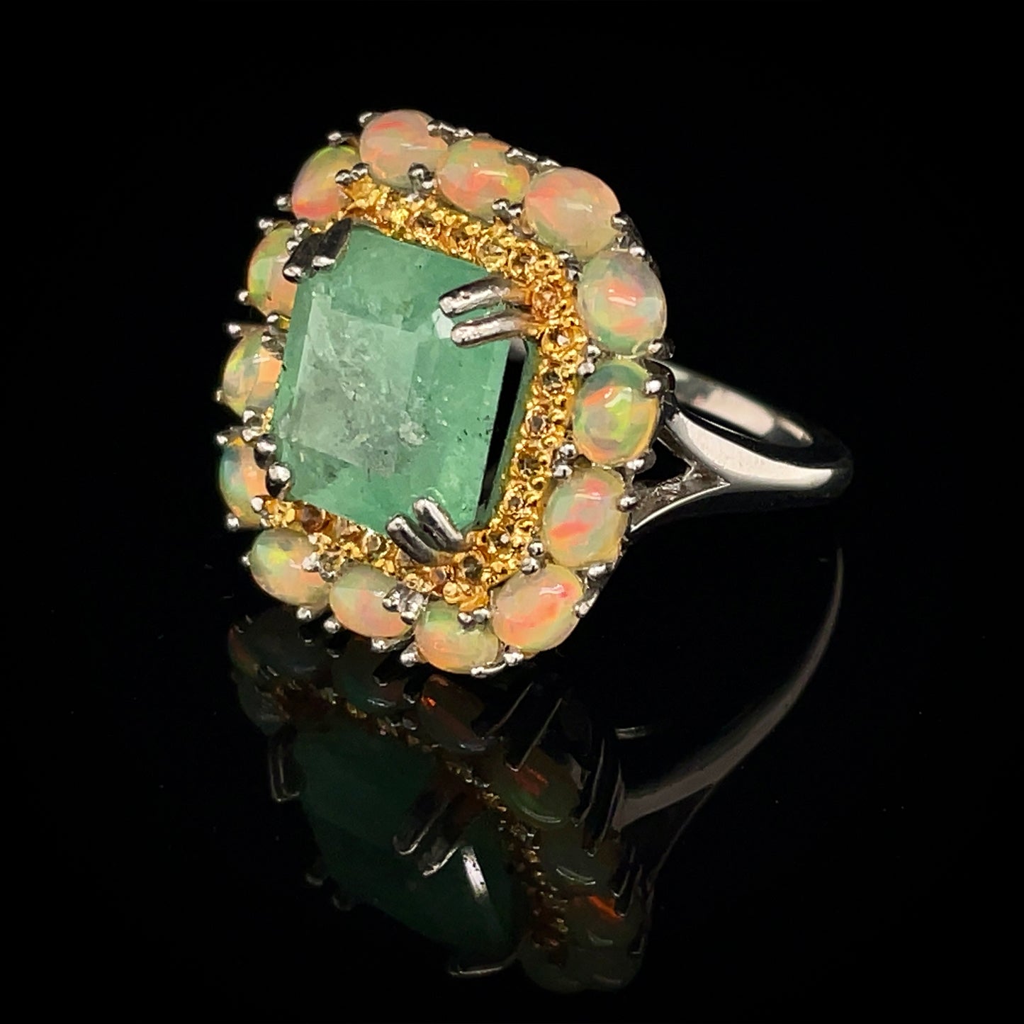 Colombian Emerald w/ Yellow Sapphires & Opal Ring