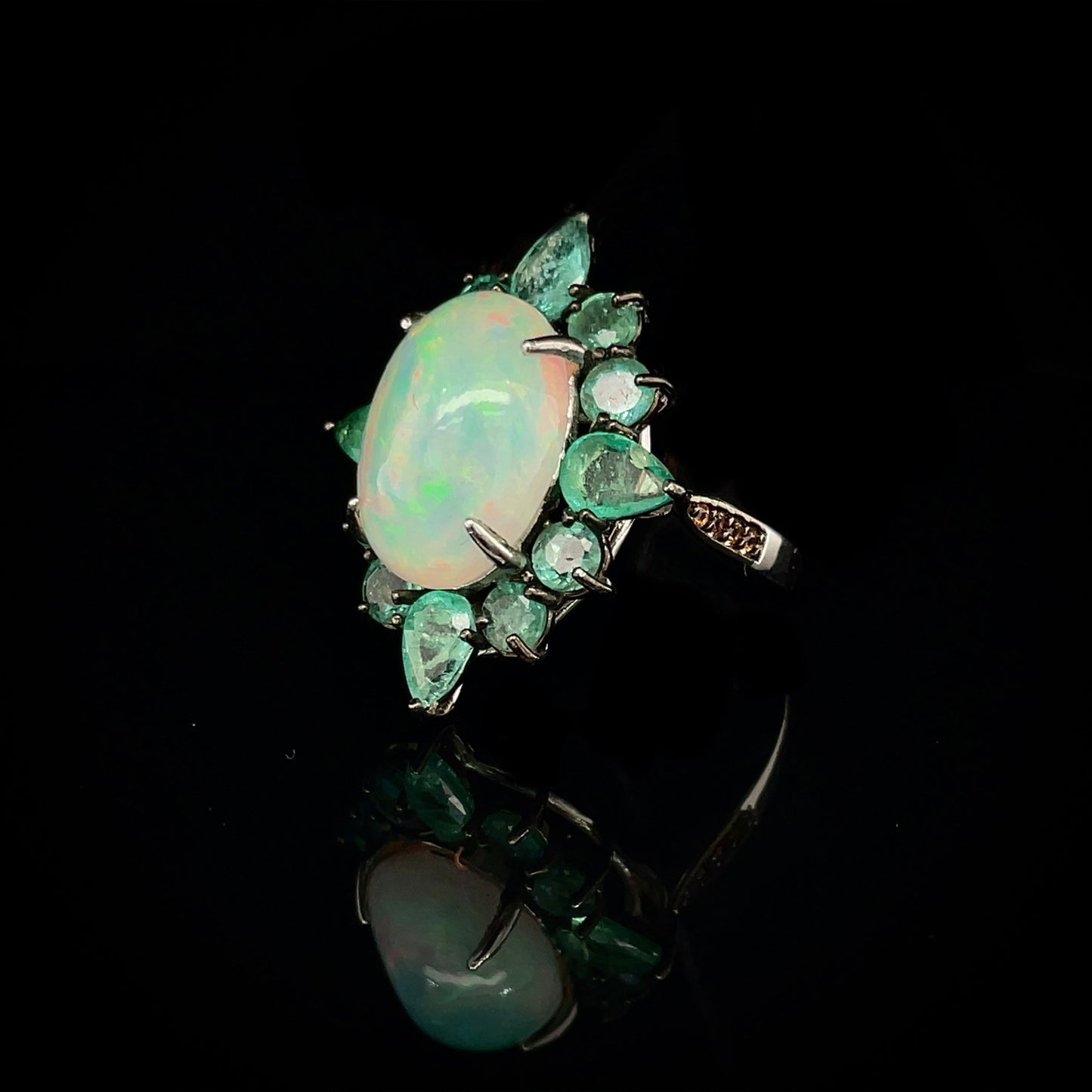 Emerald  & Opal Flower Ring