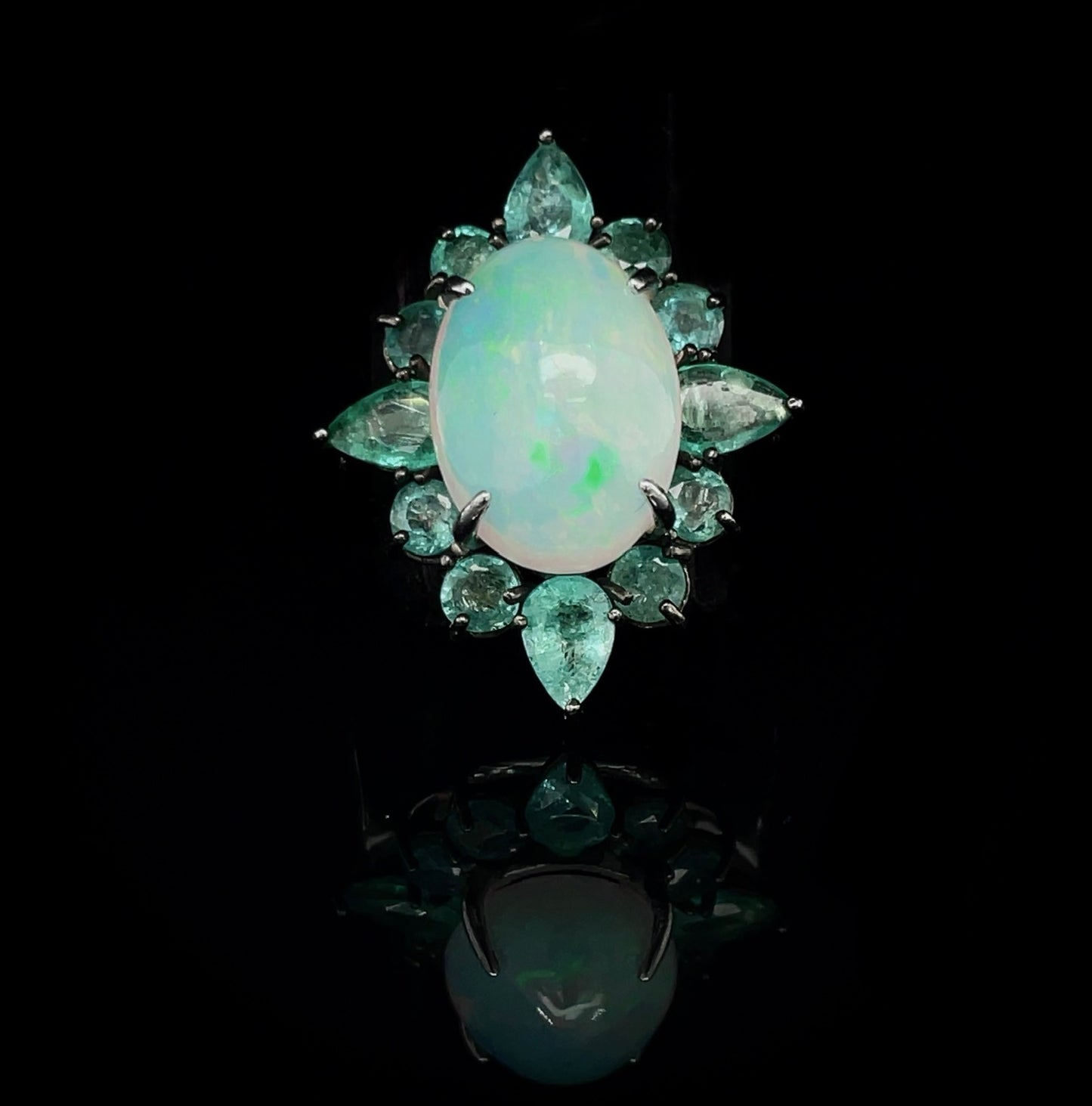Emerald  & Opal Flower Ring