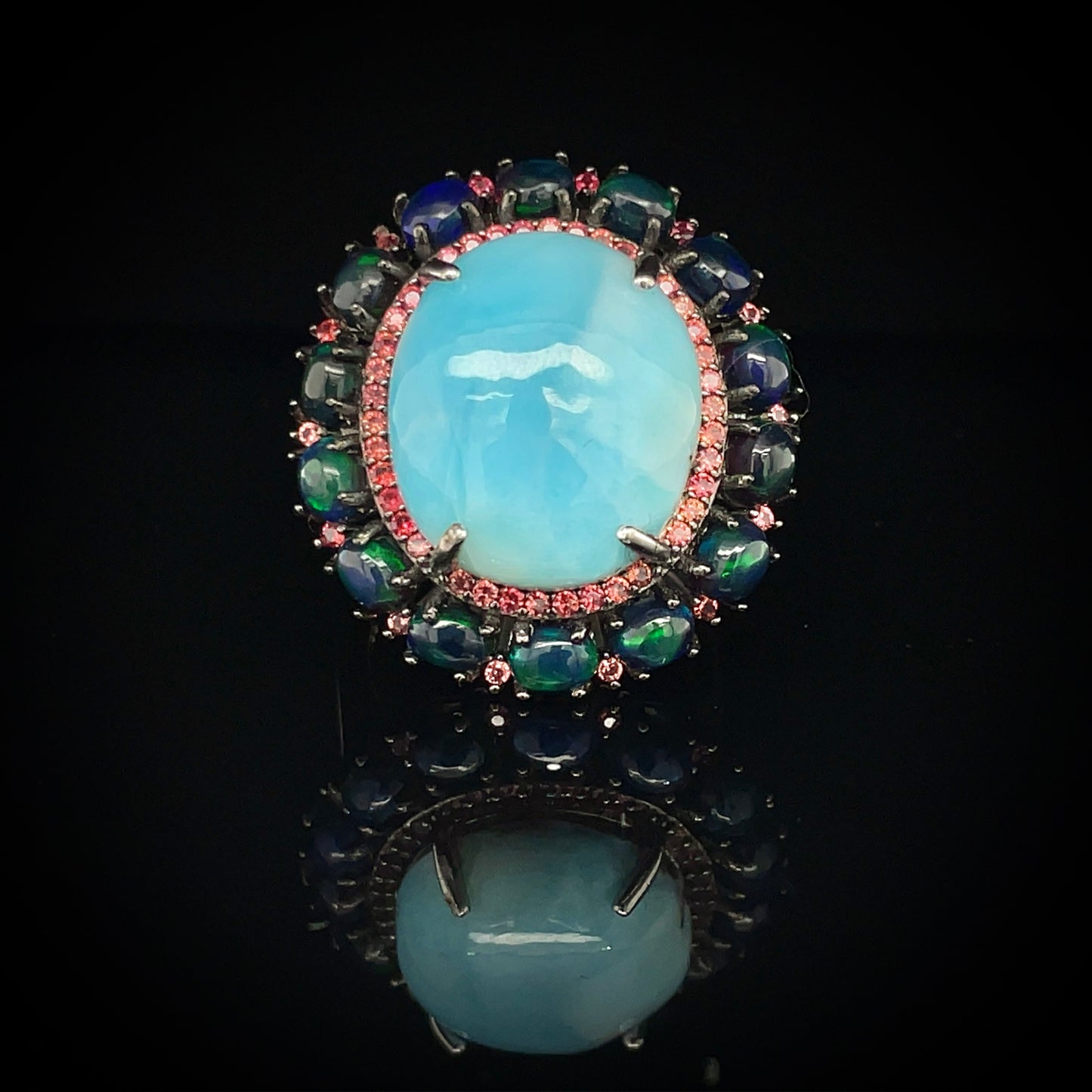 Larimar w/ Opal & Red Sapphire Ring