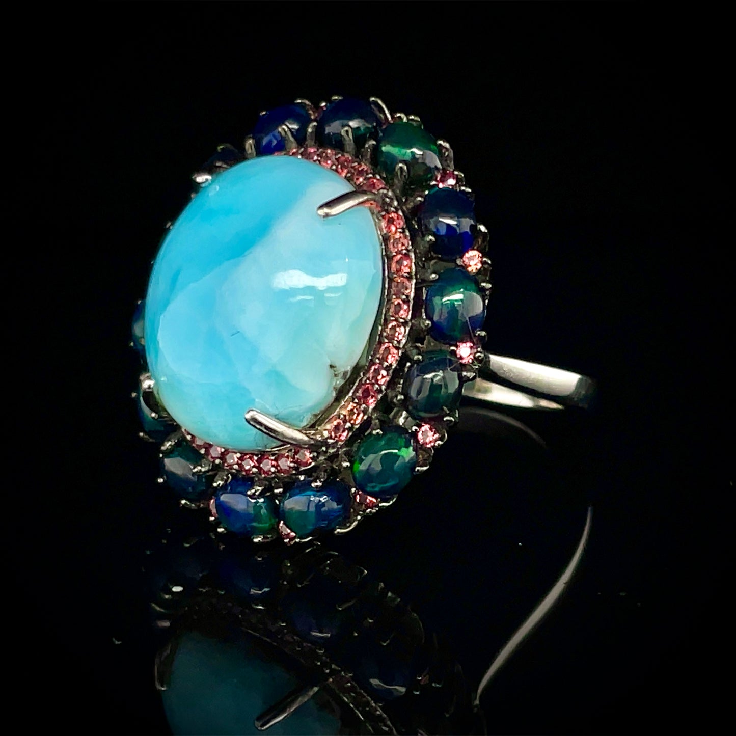 Larimar w/ Opal & Red Sapphire Ring