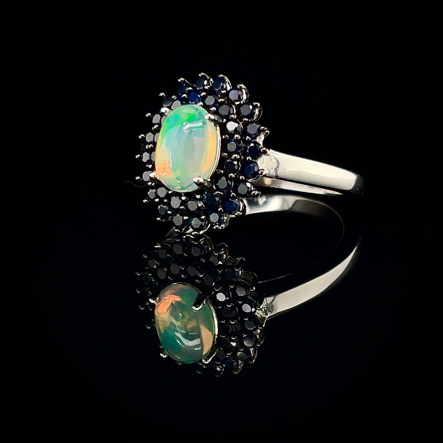 Small Opal & Sapphire Ring