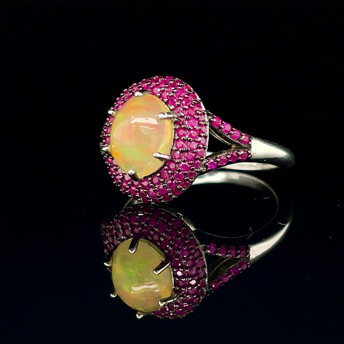 Round Opal w/ Pink Sapphire Ring