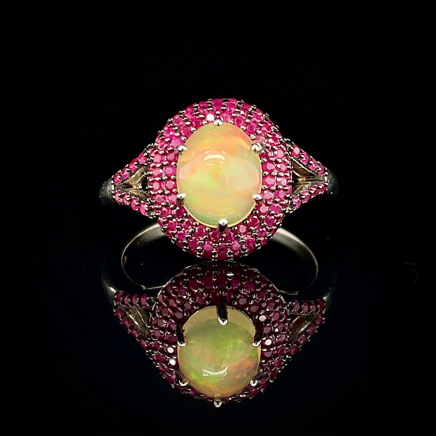 Round Opal w/ Pink Sapphire Ring