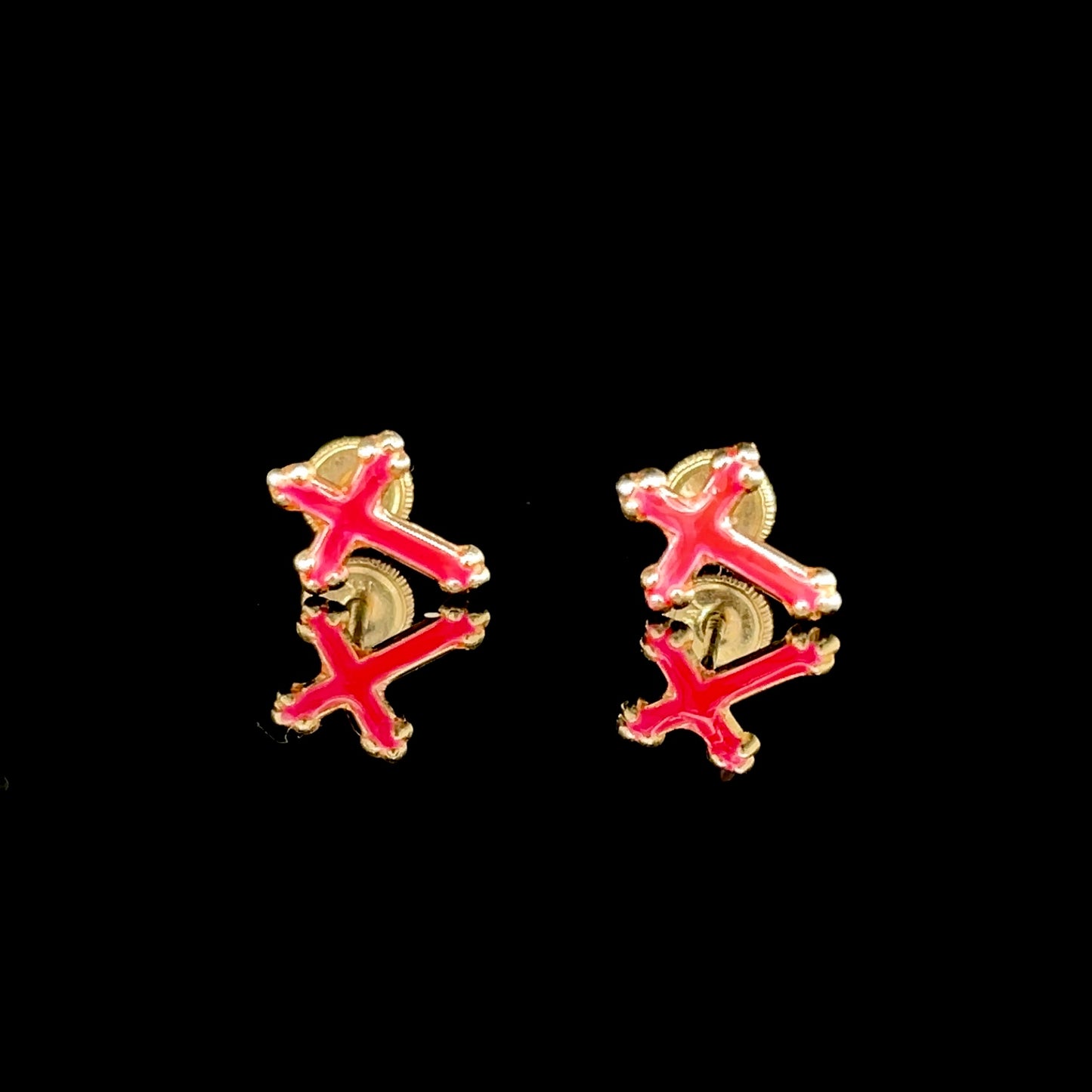 14kt Yellow Gold & Enamel Cross Earrings