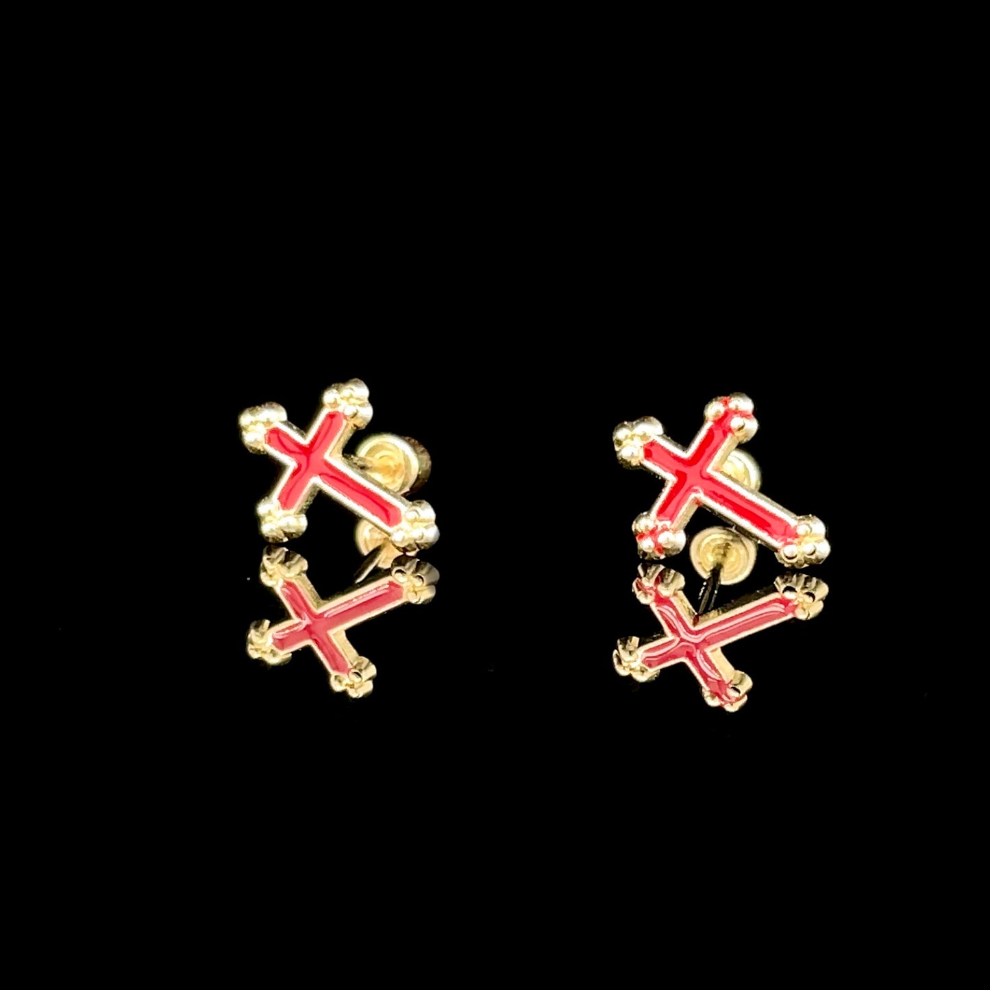 14kt Yellow Gold & Enamel Cross Earrings