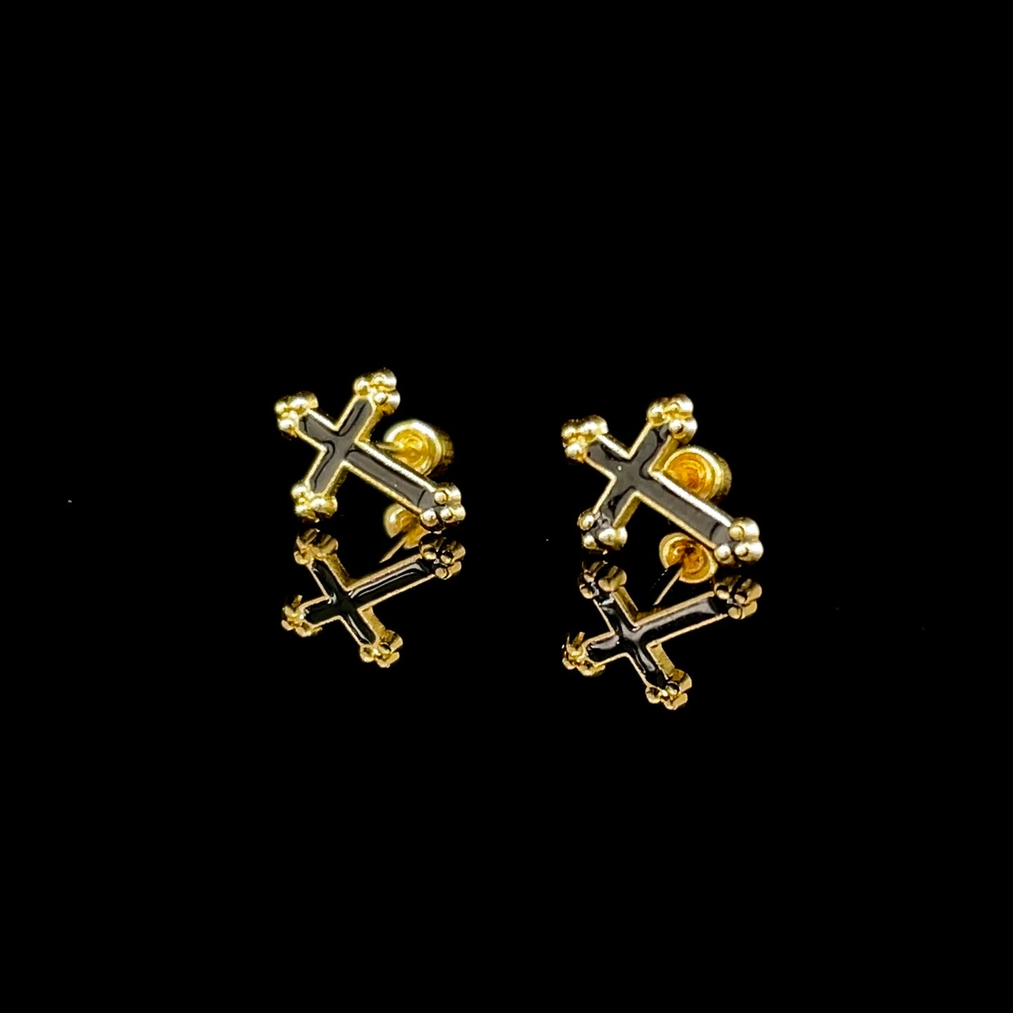 14kt Yellow Gold & Enamel Cross Earrings