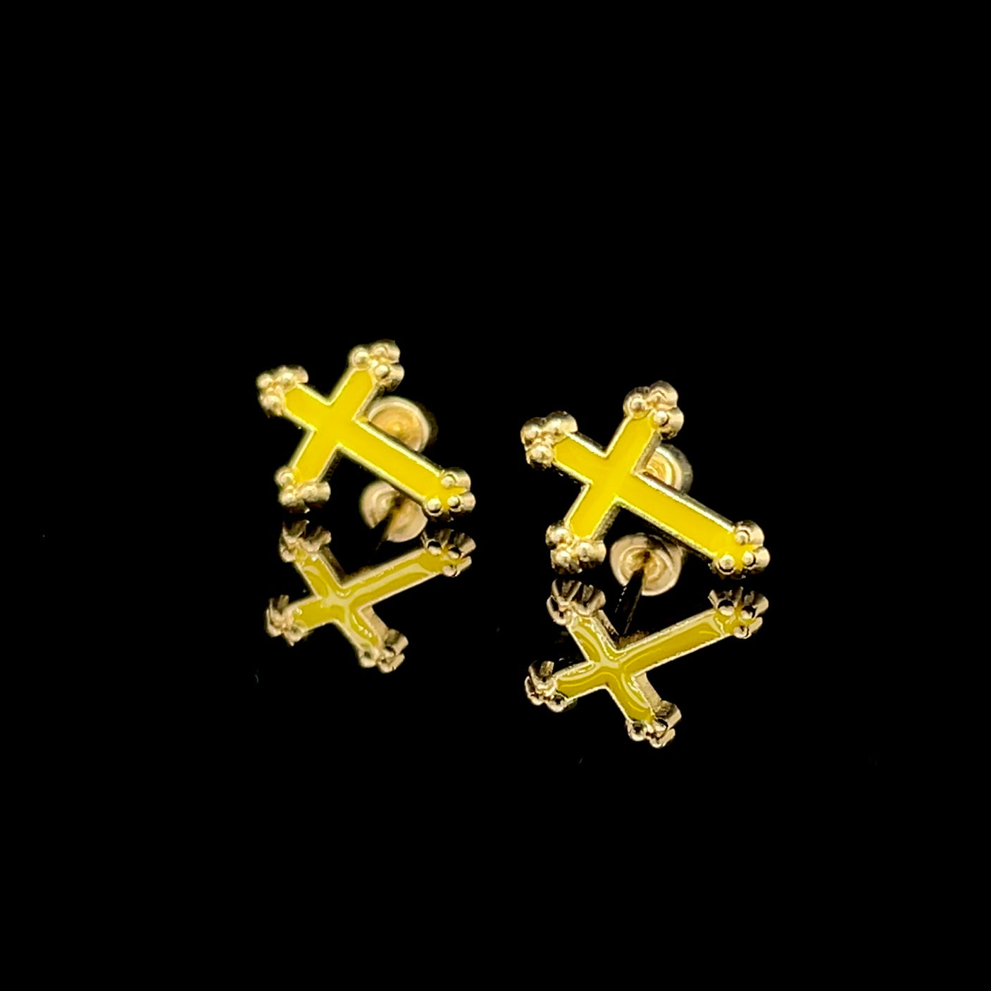 14kt Yellow Gold & Enamel Cross Earrings