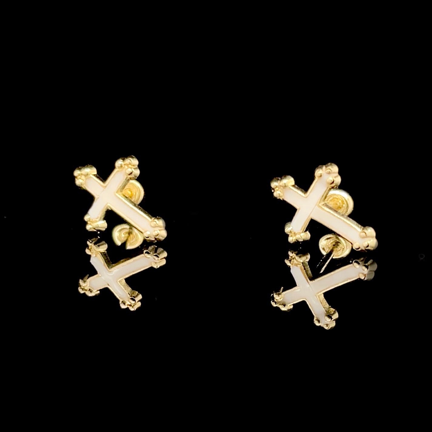 14kt Yellow Gold & Enamel Cross Earrings