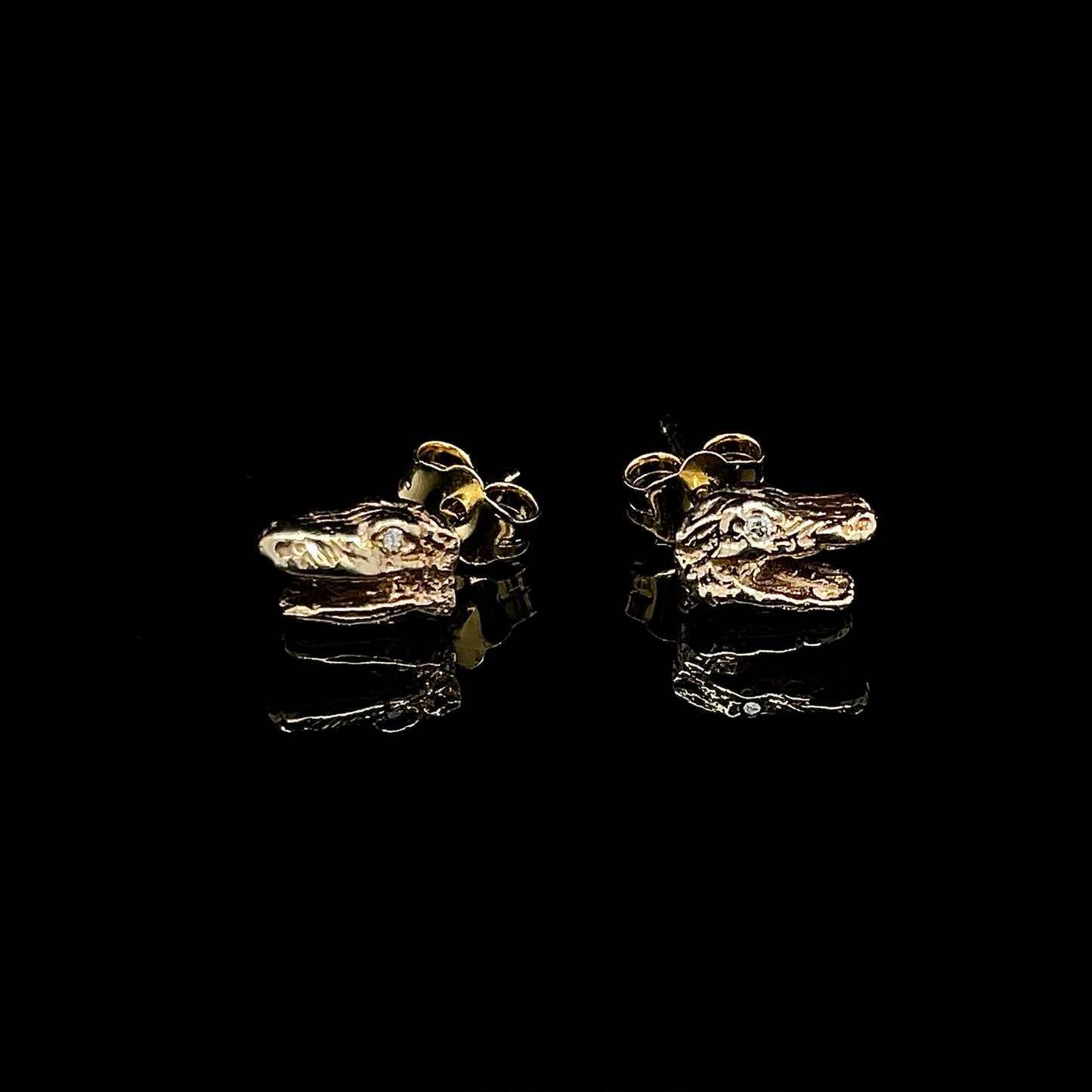 Side Gator Stud Earrings w/ Diamonds