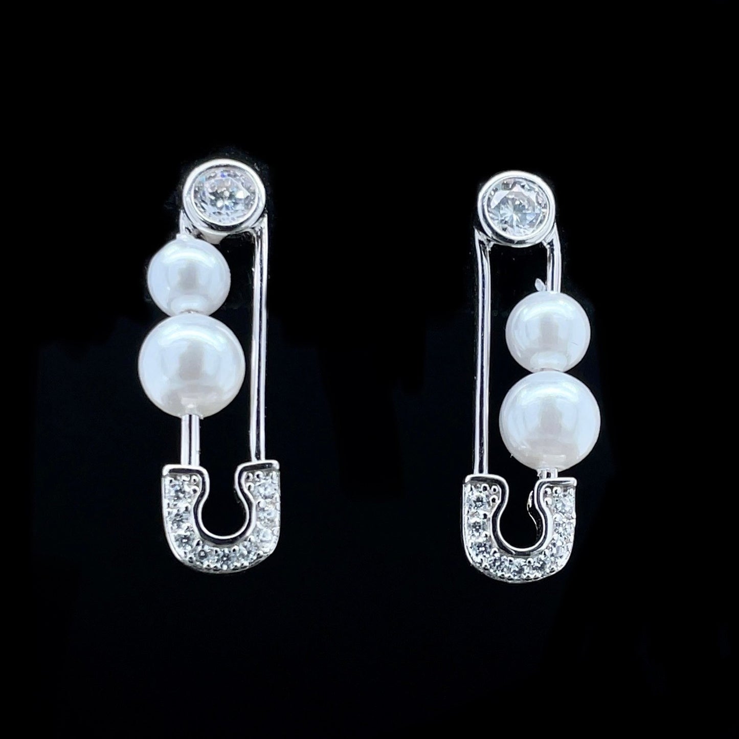 Safety Pin Pearl Earrings