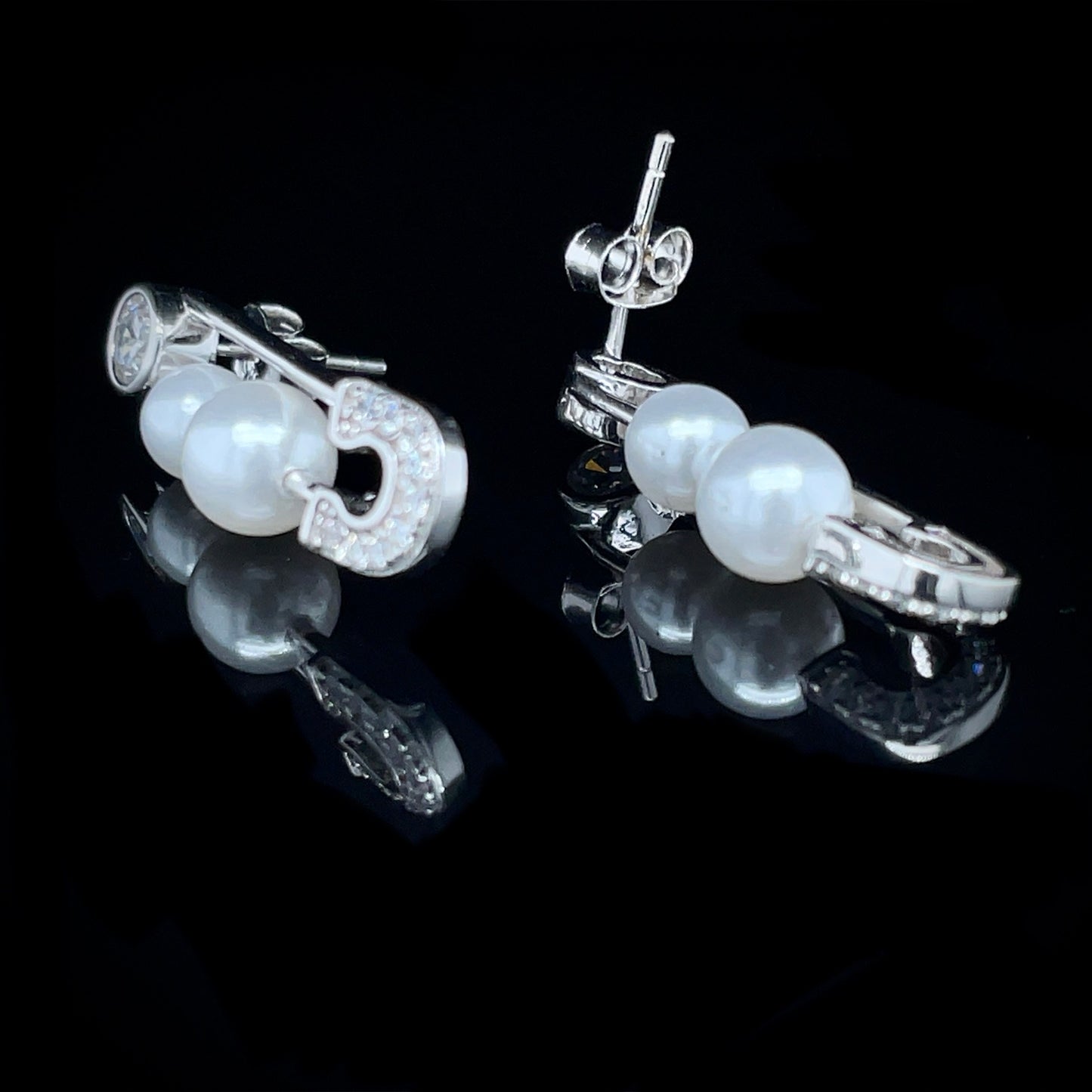 Safety Pin Pearl Earrings