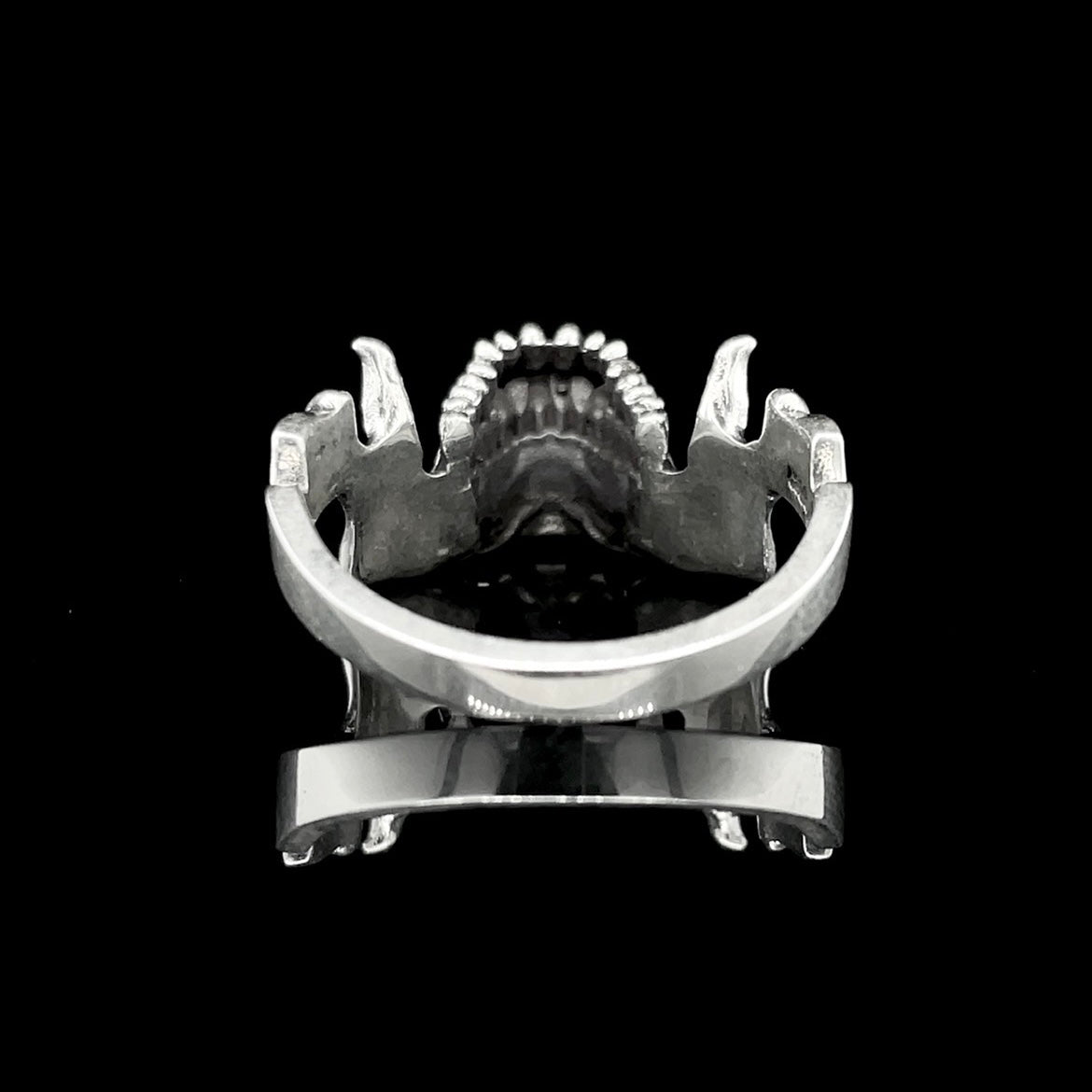 Black Guardian Skull Ring with Stackable Silver Jaw