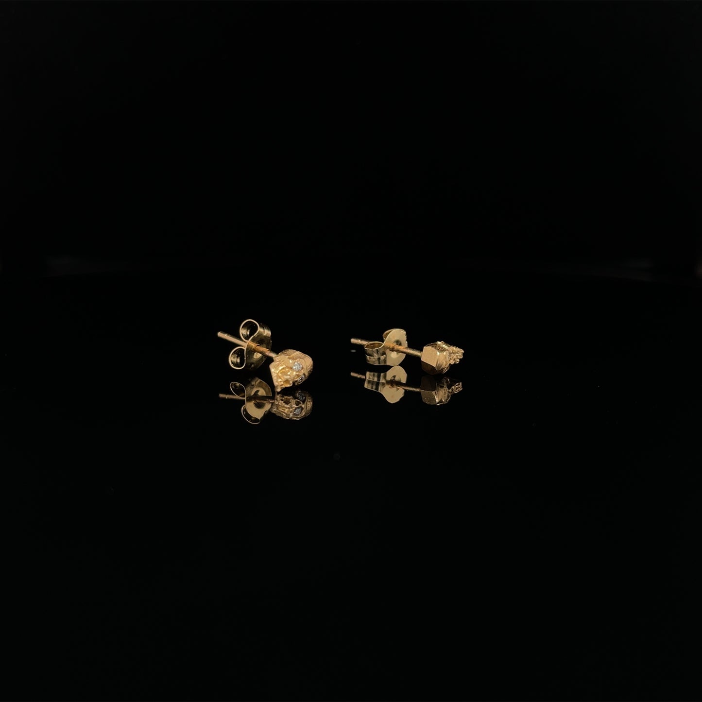 Gold Skull Earrings with Diamond Eyes