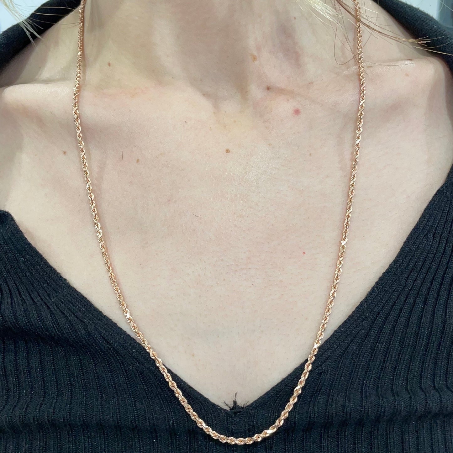 Rose Gold Sterling Silver Rope Chain 22" 3mm