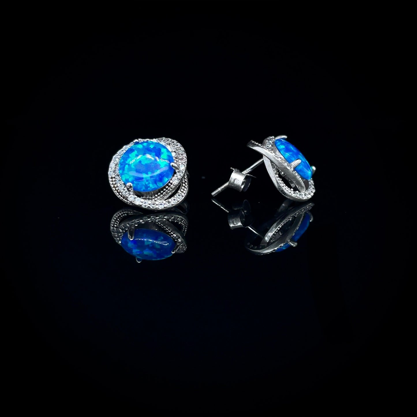 Rounded Blue Opal Earrings