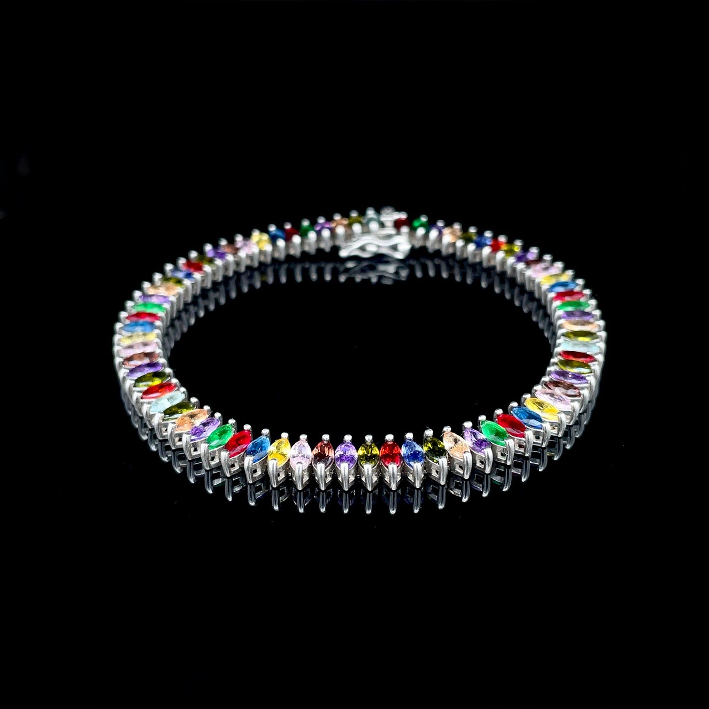 Marquise Cut Rainbow Gemstone Tennis Bracelet