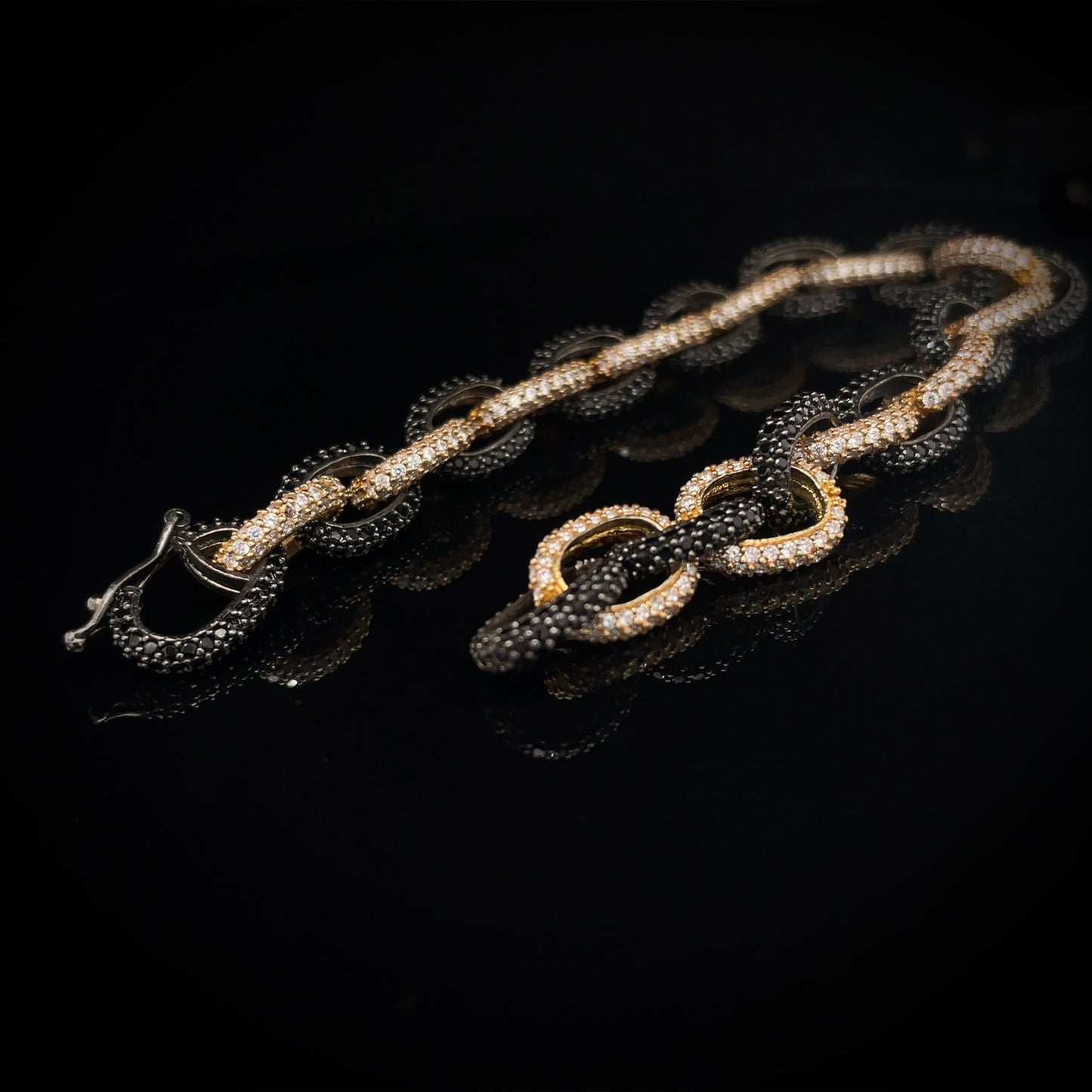 Black and Yellow Gold Anchor Chain Bracelet 9.2mm