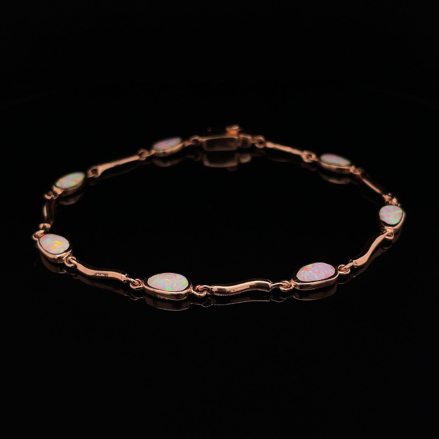 Rose Gold Plated 925 Pink Opal Alternating Link Bracelet