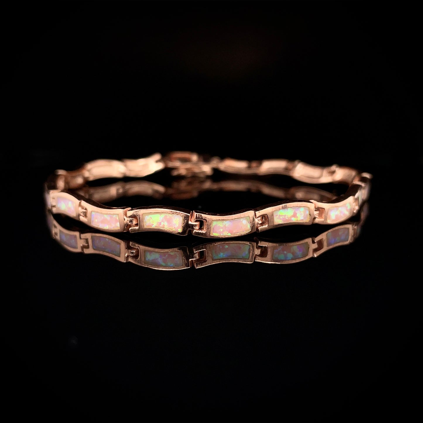 Rose Gold Plated 925 Pink Opal Link Bracelet