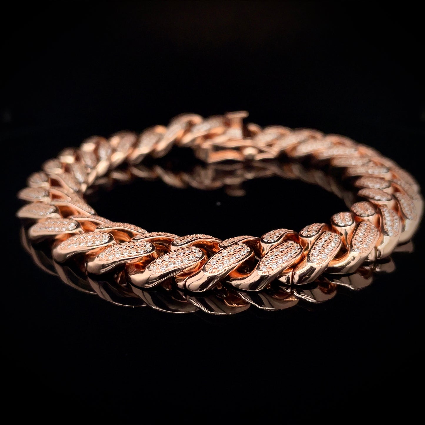 Iced Out Rose Gold Plated 925 Miami Curb Bracelet 13mm