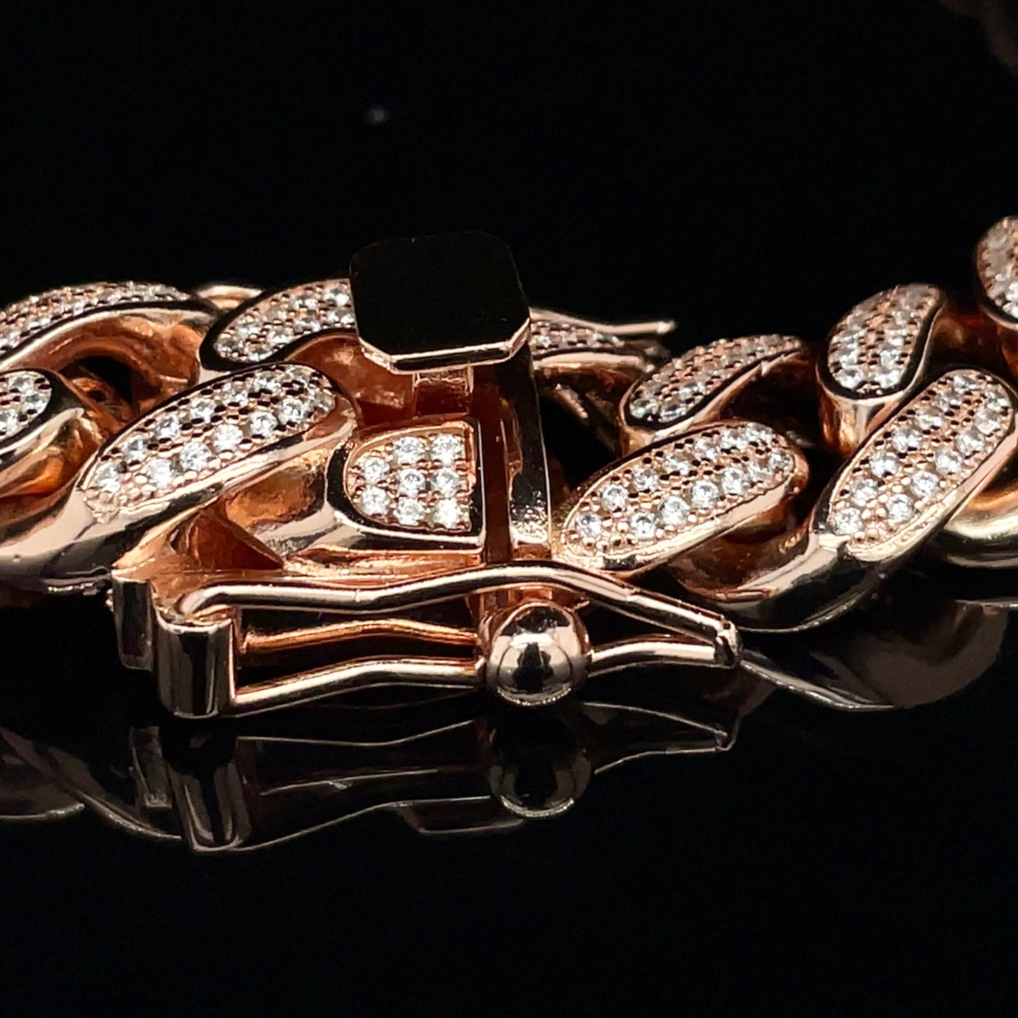 Iced Out Rose Gold Plated 925 Miami Curb Bracelet 13mm