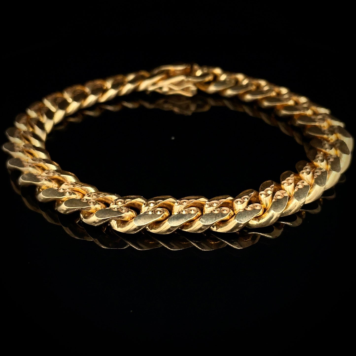 Yellow Gold Plated 925 Miami Curb Bracelet w/ Diamond Cuts 9.6mm