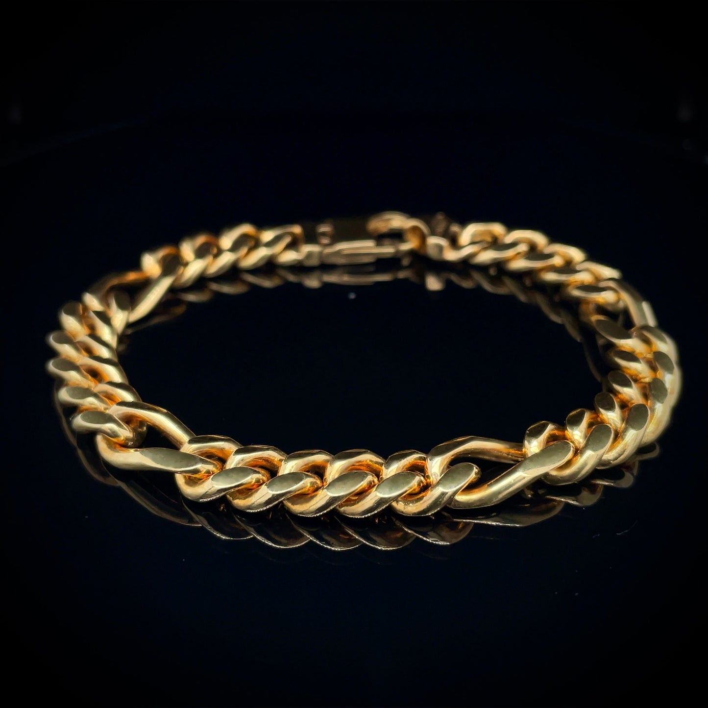 Yellow Gold Plated 925 Figaro Chain Bracelet 8.5mm
