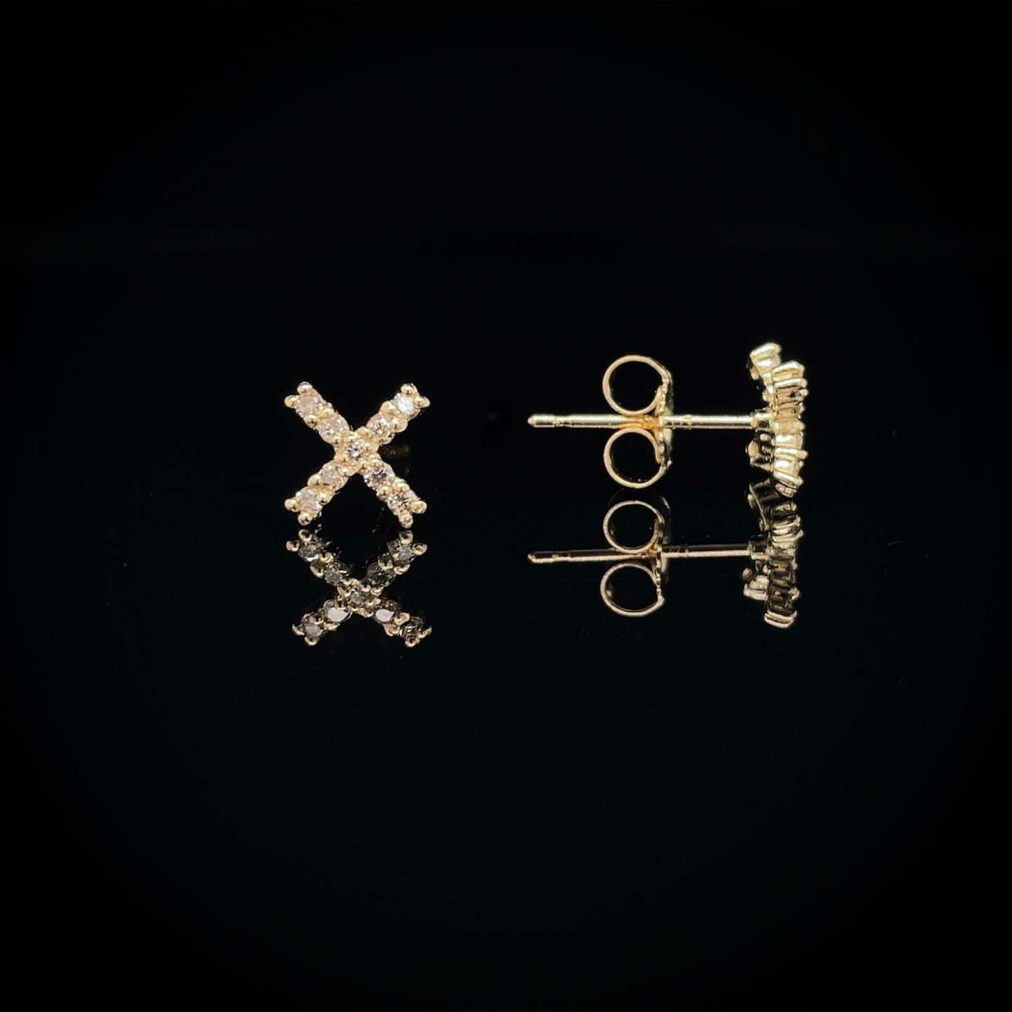 14k Gold VS1 Diamond "X" Stud Earrings