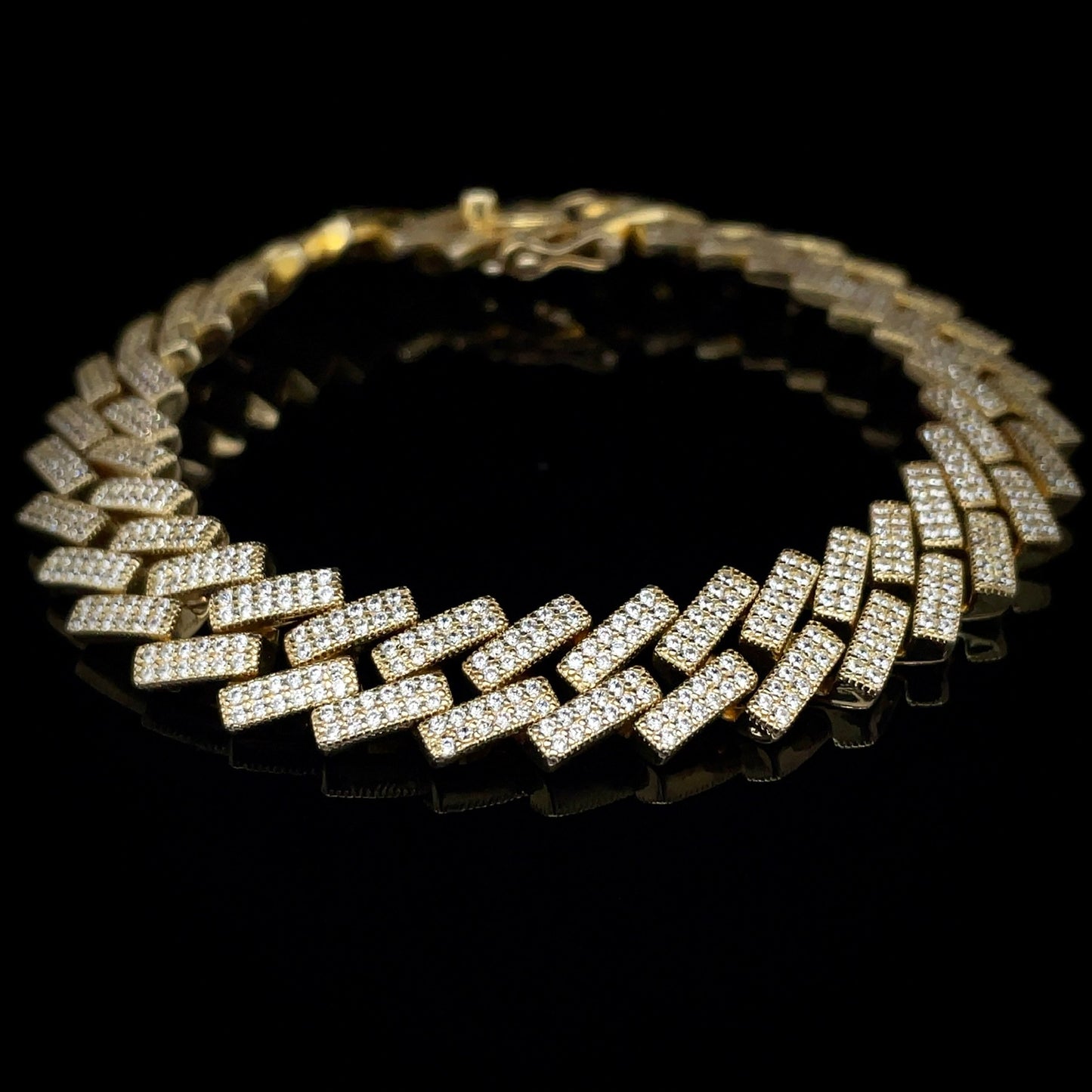 Iced Out Yellow Gold Plated 925 Square Miami Curb Bracelet 10.5mm