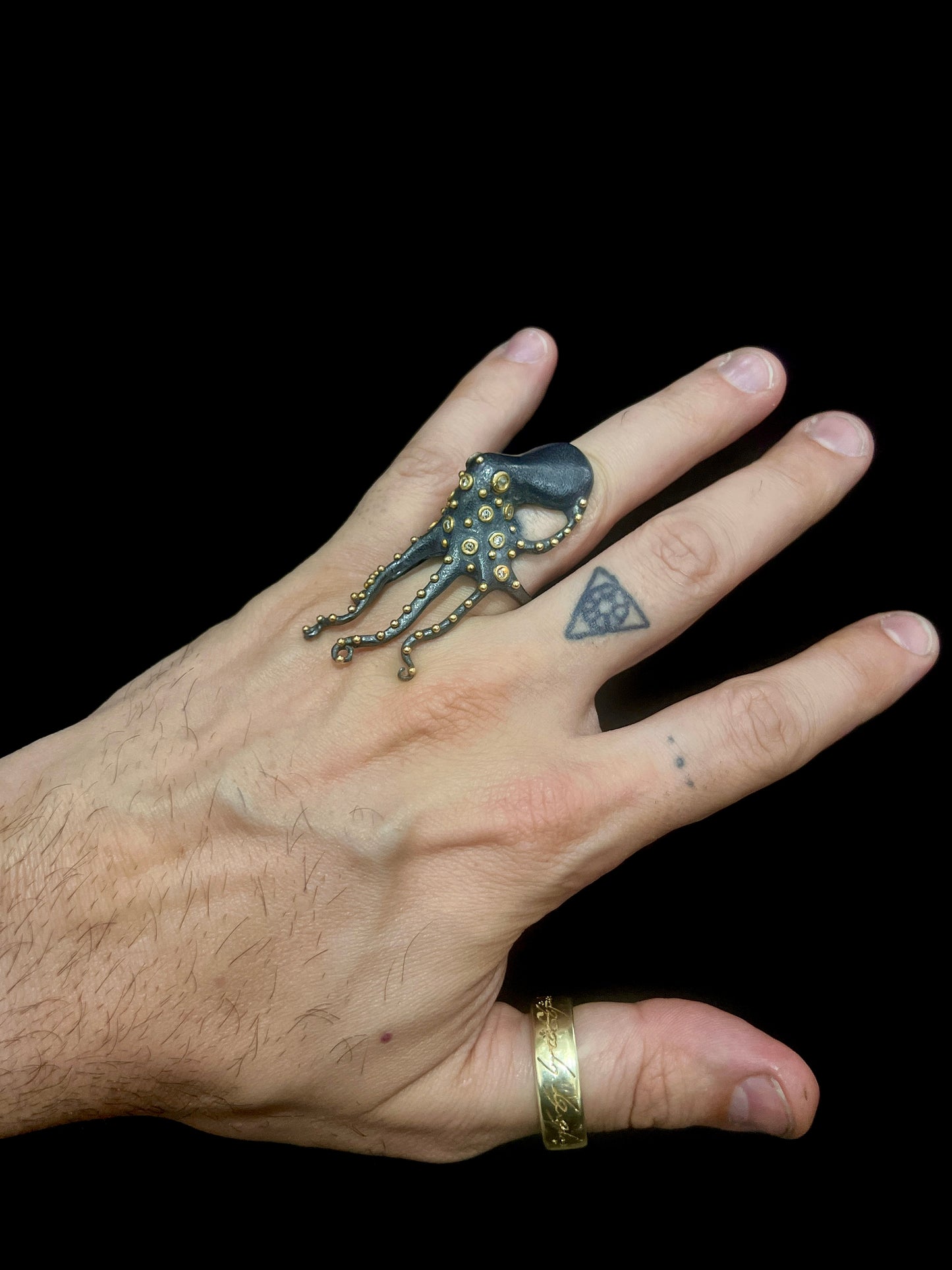 24K Gold & Silver Diamond Octopus Ring