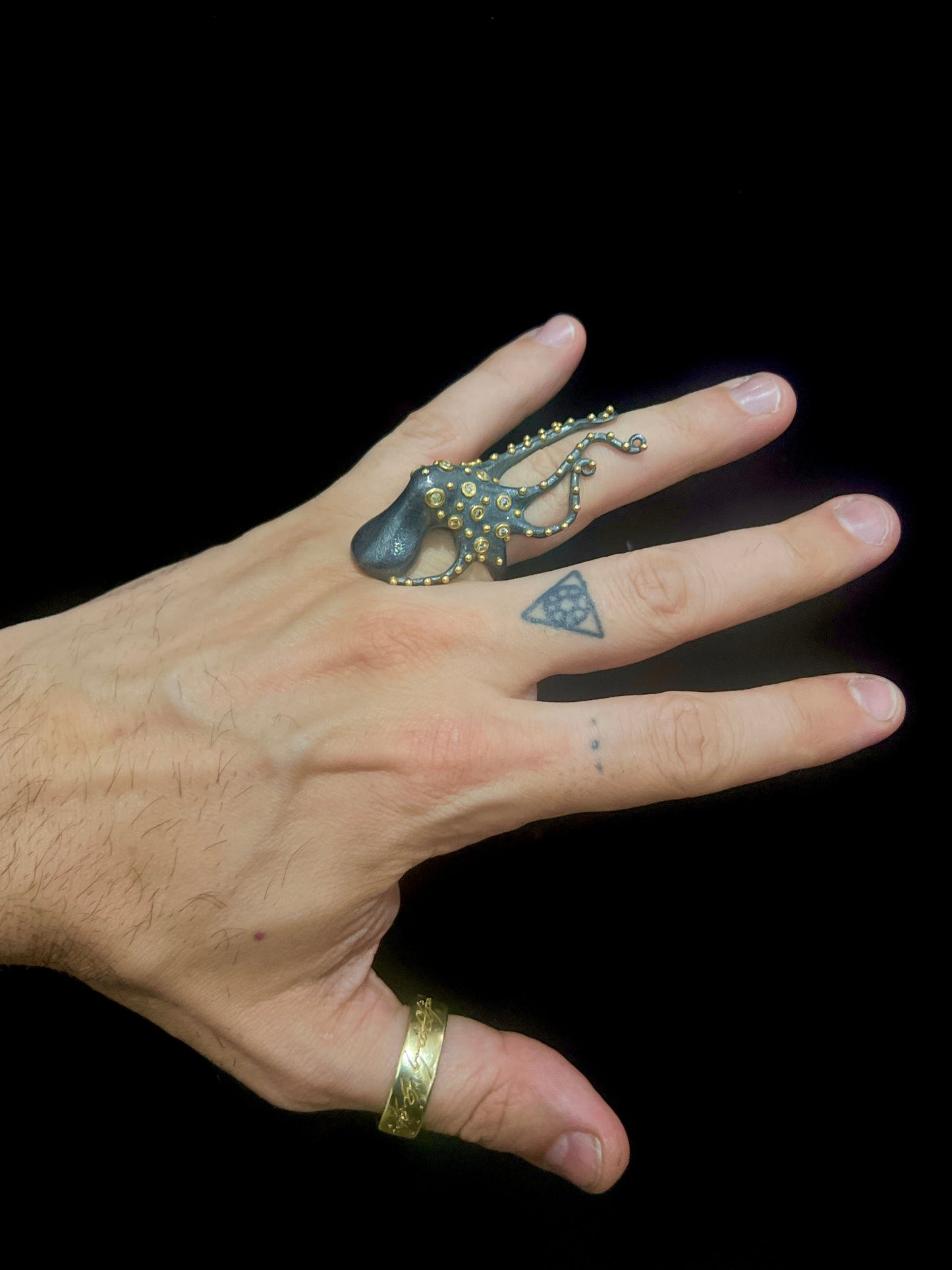 24K Gold & Silver Diamond Octopus Ring