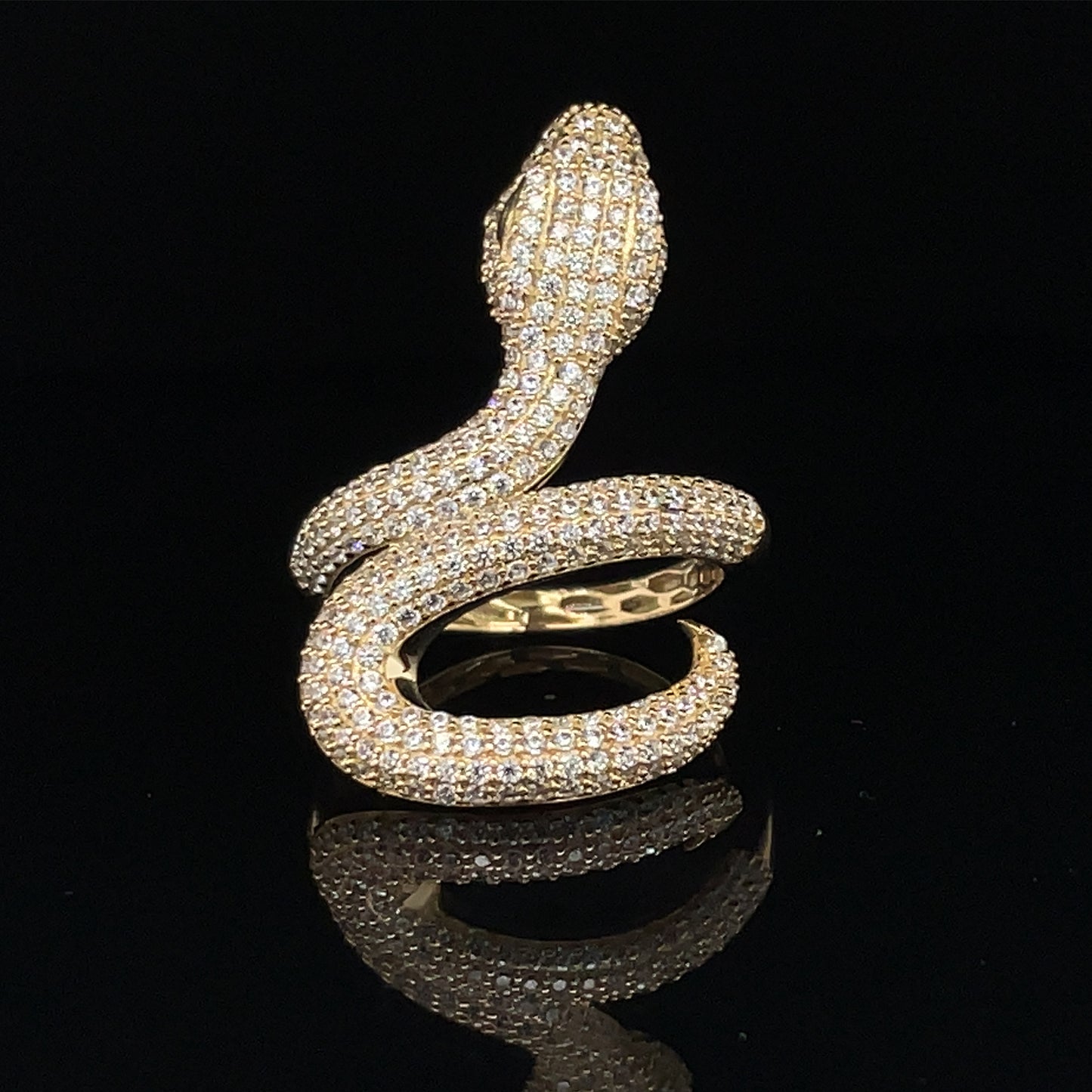 Icy Gold Cobra Snake Ring Alligator Jesus