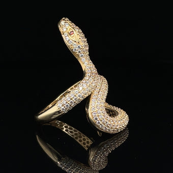 Icy Gold Cobra Snake Ring Alligator Jesus