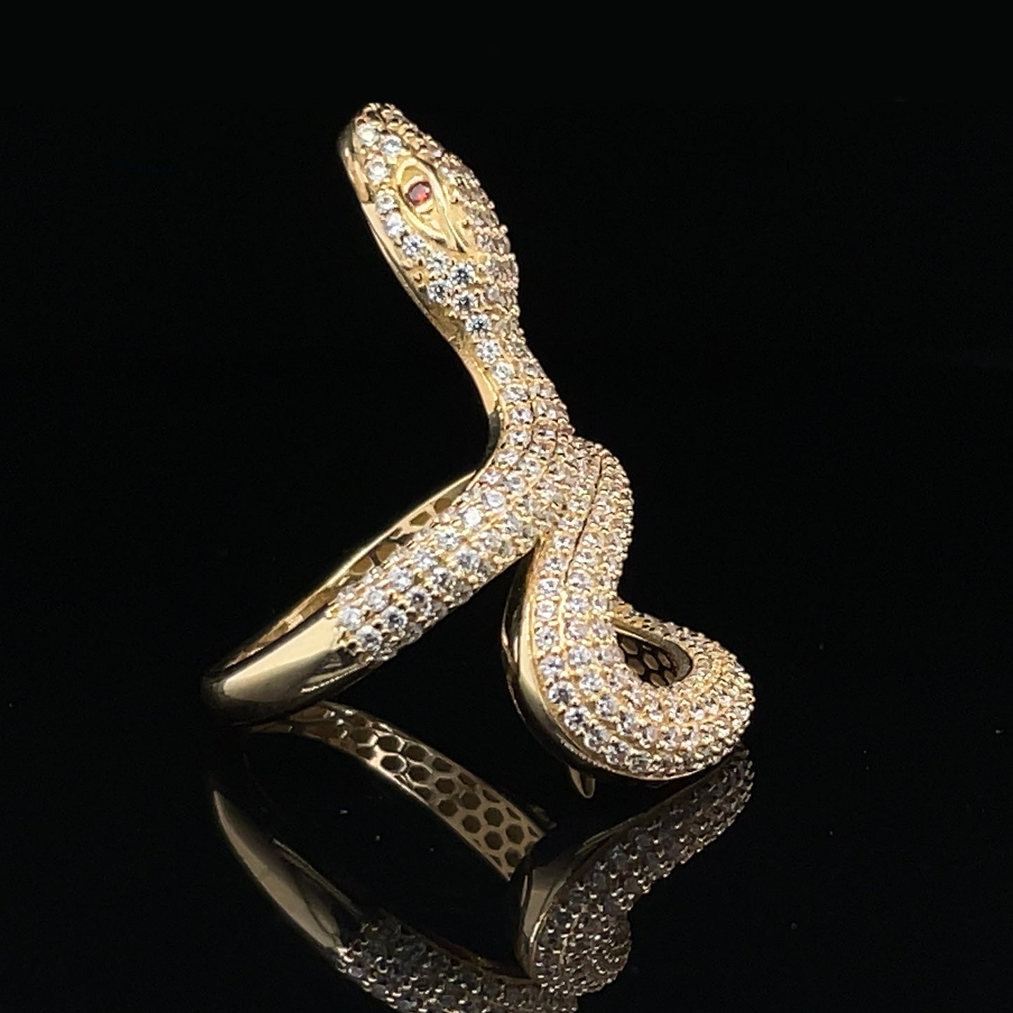 Icy Gold Cobra Snake Ring Alligator Jesus