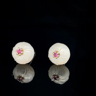Pearl & Ruby Plumeria Earring & Pendant Set by Alligator Jesus