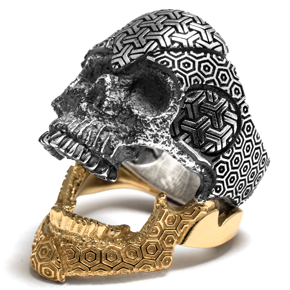 Cosmic Skull Ring With 10K Stackable Gold Jaw