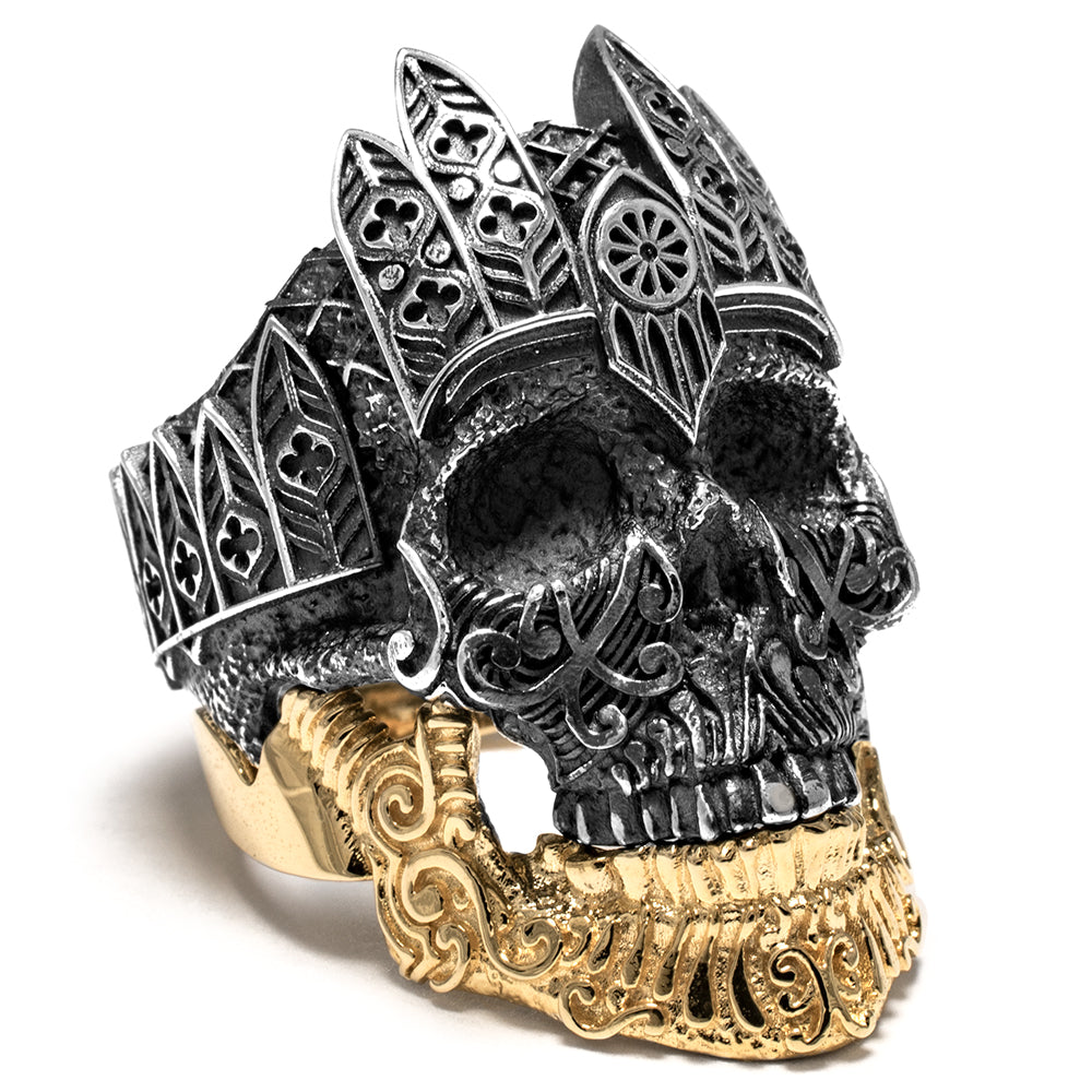 Goth King Skull Ring with 10k Gold Jaw