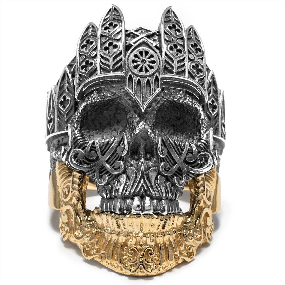 Goth King Skull Ring with 10k Gold Jaw