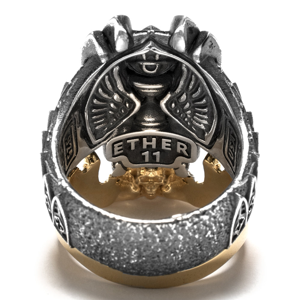 Goth King Skull Ring with 10k Gold Jaw