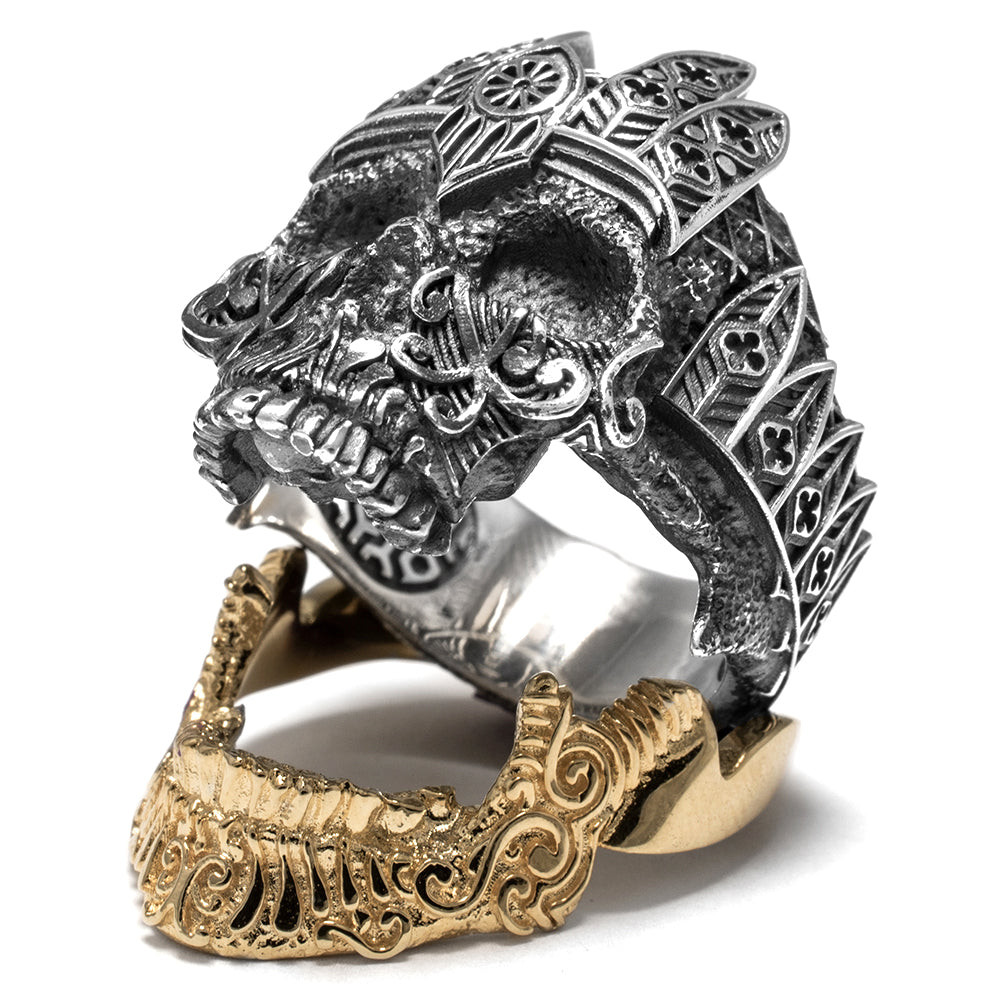 Goth King Skull Ring with 10k Gold Jaw